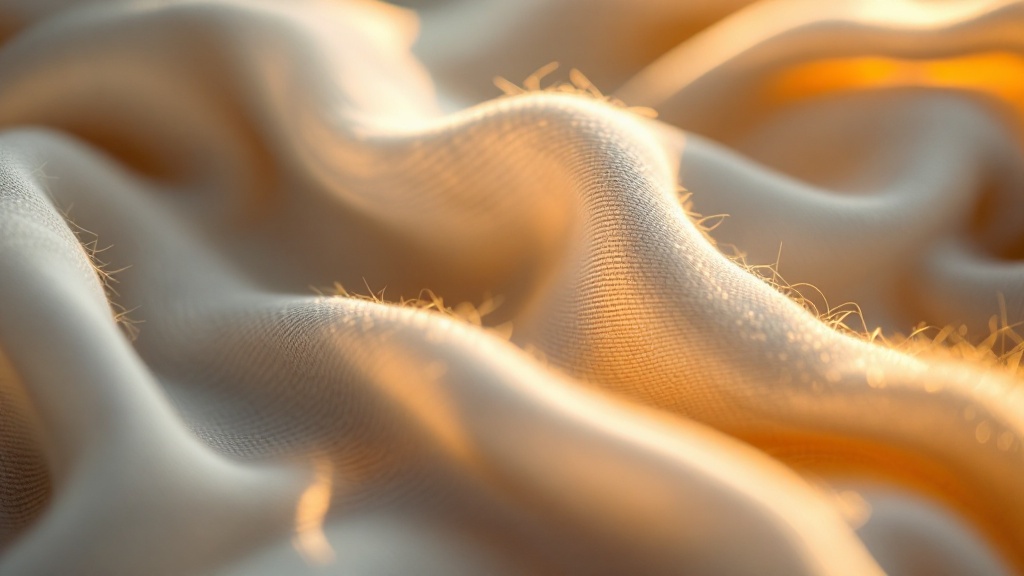 Macro d’une maille de soie, fibres fines captant la lumière